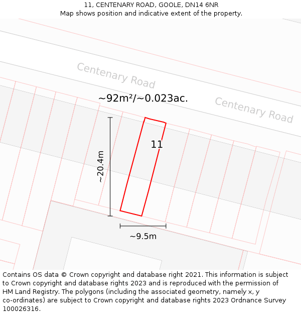 11, CENTENARY ROAD, GOOLE, DN14 6NR: Plot and title map