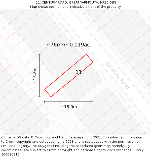 11, CENTURY ROAD, GREAT YARMOUTH, NR31 0BS: Plot and title map