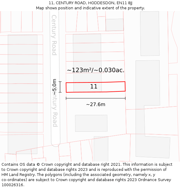 11, CENTURY ROAD, HODDESDON, EN11 8JJ: Plot and title map
