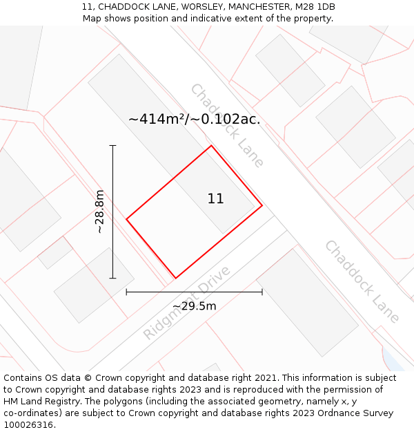 11, CHADDOCK LANE, WORSLEY, MANCHESTER, M28 1DB: Plot and title map