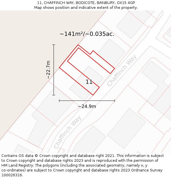 11, CHAFFINCH WAY, BODICOTE, BANBURY, OX15 4GP: Plot and title map