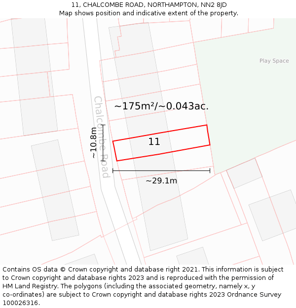11, CHALCOMBE ROAD, NORTHAMPTON, NN2 8JD: Plot and title map