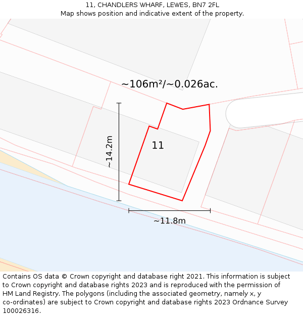 11, CHANDLERS WHARF, LEWES, BN7 2FL: Plot and title map