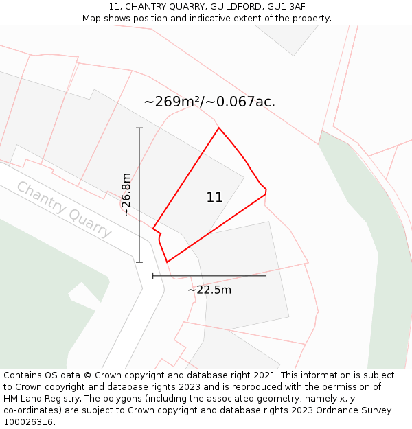 11, CHANTRY QUARRY, GUILDFORD, GU1 3AF: Plot and title map
