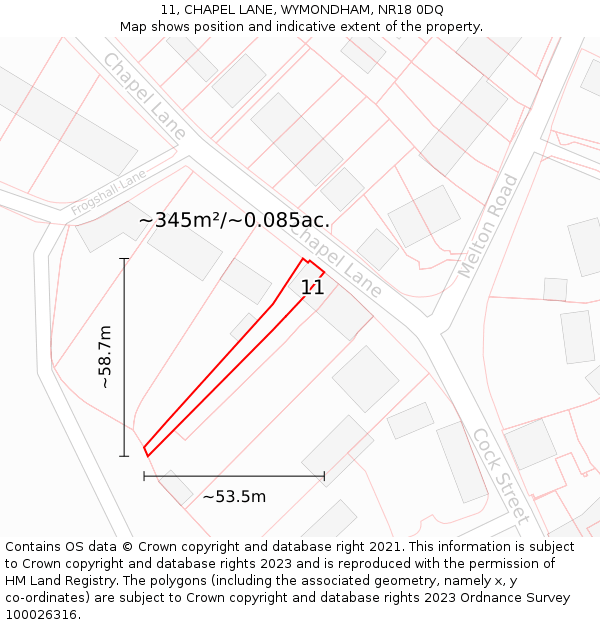 11, CHAPEL LANE, WYMONDHAM, NR18 0DQ: Plot and title map