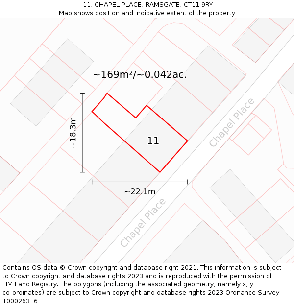 11, CHAPEL PLACE, RAMSGATE, CT11 9RY: Plot and title map