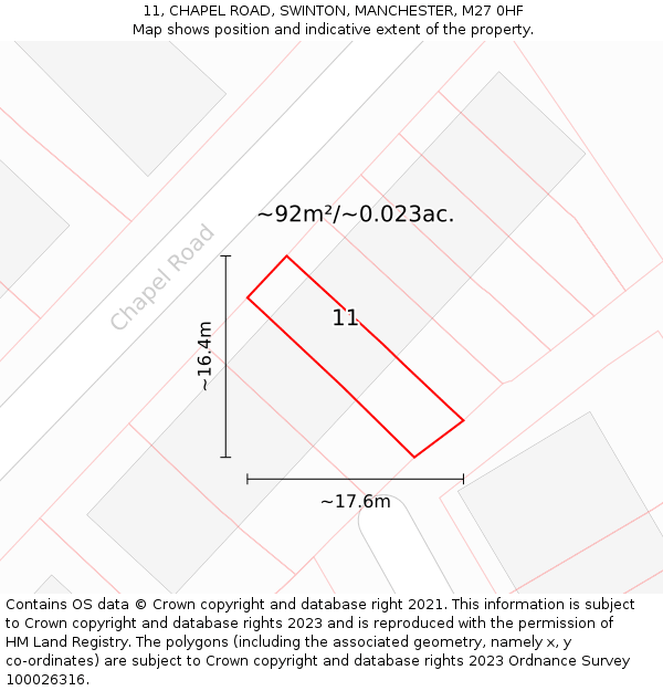 11, CHAPEL ROAD, SWINTON, MANCHESTER, M27 0HF: Plot and title map