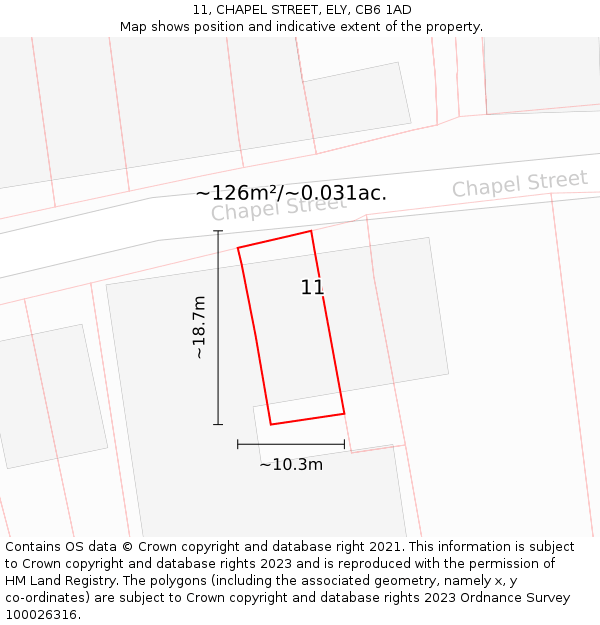 11, CHAPEL STREET, ELY, CB6 1AD: Plot and title map