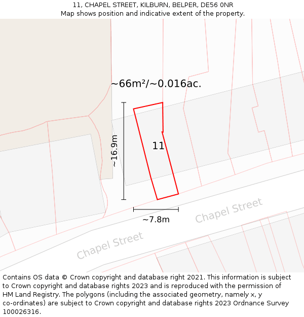 11, CHAPEL STREET, KILBURN, BELPER, DE56 0NR: Plot and title map