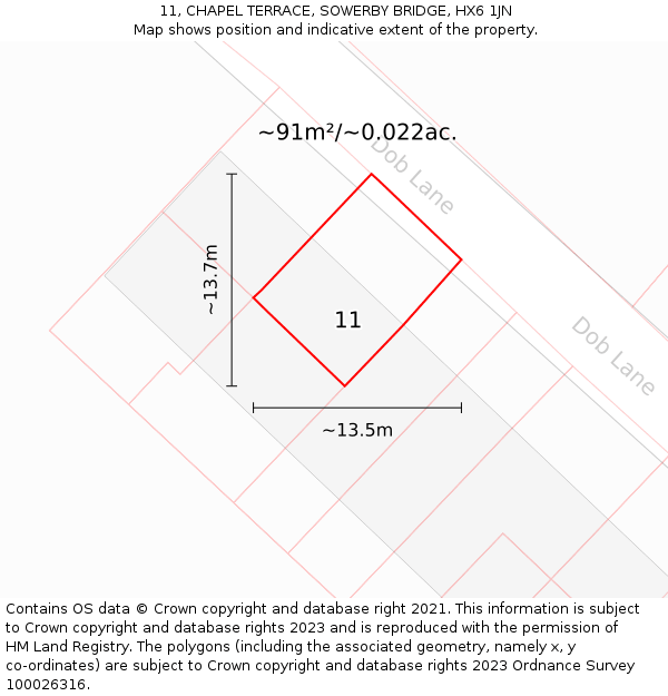 11, CHAPEL TERRACE, SOWERBY BRIDGE, HX6 1JN: Plot and title map