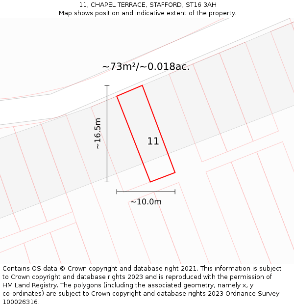 11, CHAPEL TERRACE, STAFFORD, ST16 3AH: Plot and title map