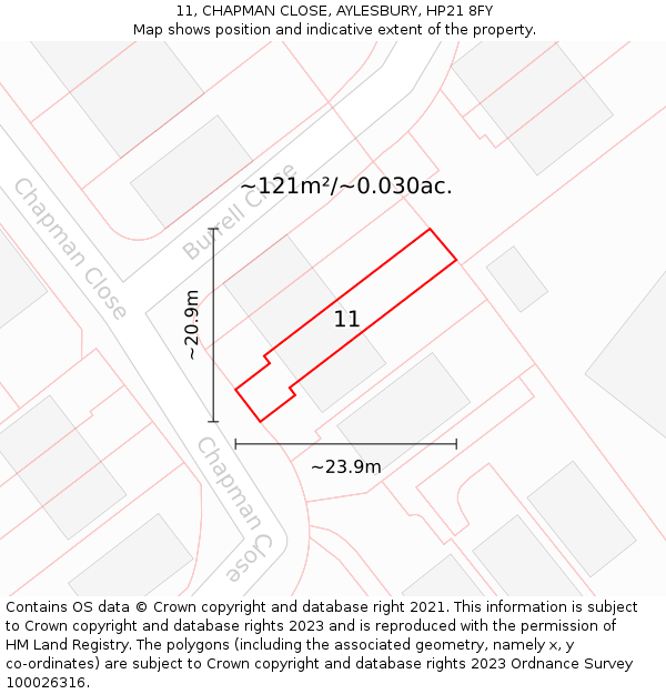 11, CHAPMAN CLOSE, AYLESBURY, HP21 8FY: Plot and title map