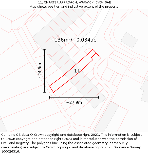 11, CHARTER APPROACH, WARWICK, CV34 6AE: Plot and title map
