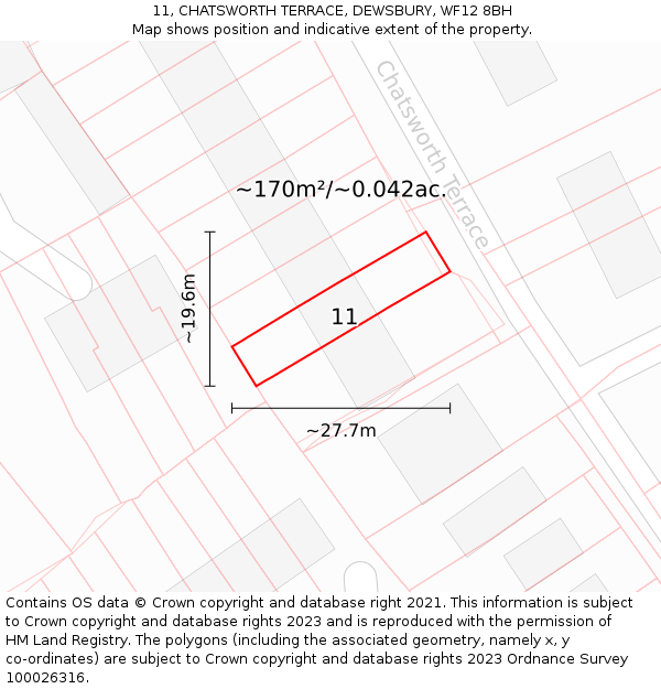 11, CHATSWORTH TERRACE, DEWSBURY, WF12 8BH: Plot and title map