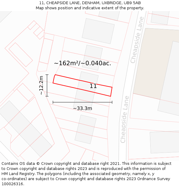 11, CHEAPSIDE LANE, DENHAM, UXBRIDGE, UB9 5AB: Plot and title map
