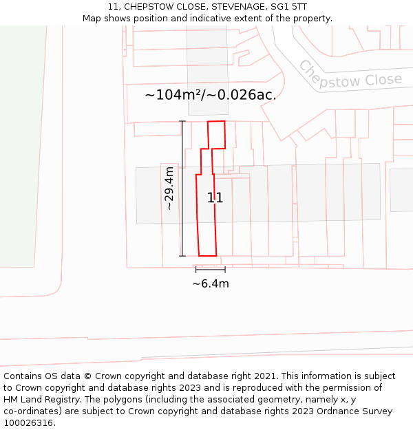 11, CHEPSTOW CLOSE, STEVENAGE, SG1 5TT: Plot and title map