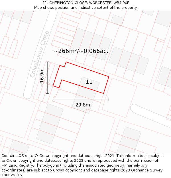 11, CHERINGTON CLOSE, WORCESTER, WR4 9XE: Plot and title map
