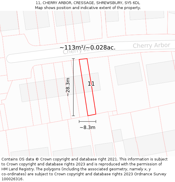 11, CHERRY ARBOR, CRESSAGE, SHREWSBURY, SY5 6DL: Plot and title map