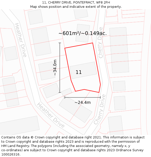 11, CHERRY DRIVE, PONTEFRACT, WF8 2FH: Plot and title map