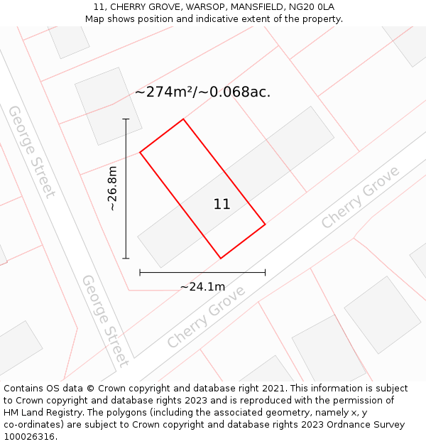 11, CHERRY GROVE, WARSOP, MANSFIELD, NG20 0LA: Plot and title map