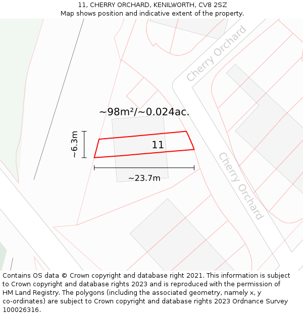 11, CHERRY ORCHARD, KENILWORTH, CV8 2SZ: Plot and title map