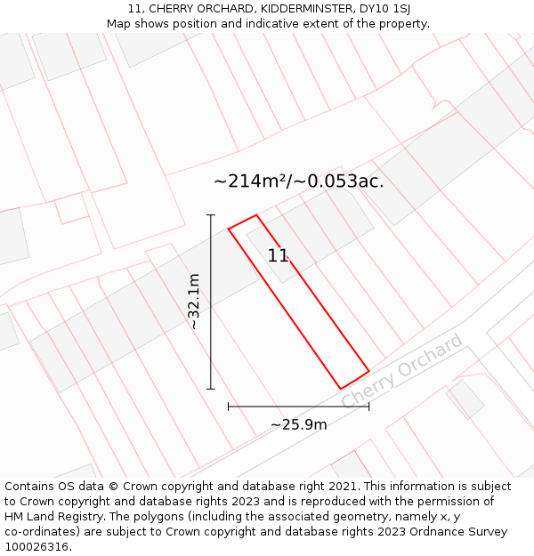 11, CHERRY ORCHARD, KIDDERMINSTER, DY10 1SJ: Plot and title map