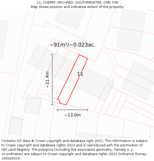 11, CHERRY ORCHARD, SOUTHMINSTER, CM0 7HE: Plot and title map