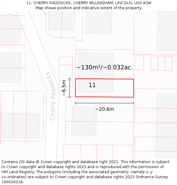 11, CHERRY PADDOCKS, CHERRY WILLINGHAM, LINCOLN, LN3 4GW: Plot and title map