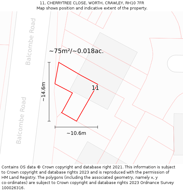 11, CHERRYTREE CLOSE, WORTH, CRAWLEY, RH10 7FR: Plot and title map