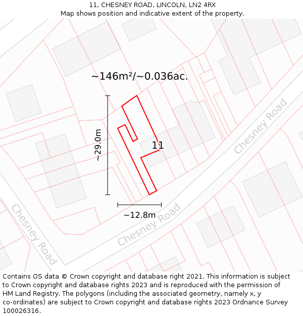 11, CHESNEY ROAD, LINCOLN, LN2 4RX: Plot and title map