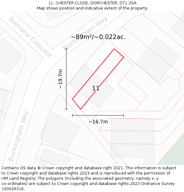 11, CHESTER CLOSE, DORCHESTER, DT1 2SA: Plot and title map