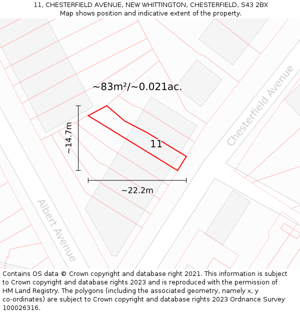 11, CHESTERFIELD AVENUE, NEW WHITTINGTON, CHESTERFIELD, S43 2BX: Plot and title map