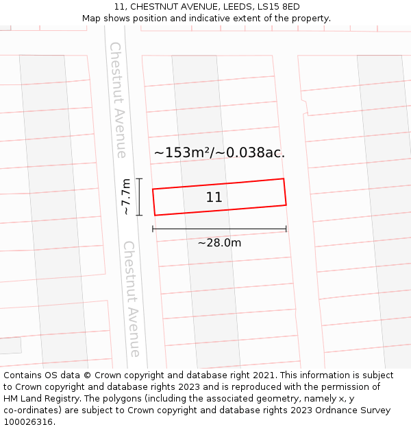11, CHESTNUT AVENUE, LEEDS, LS15 8ED: Plot and title map