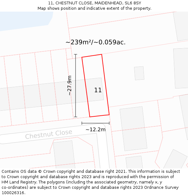 11, CHESTNUT CLOSE, MAIDENHEAD, SL6 8SY: Plot and title map
