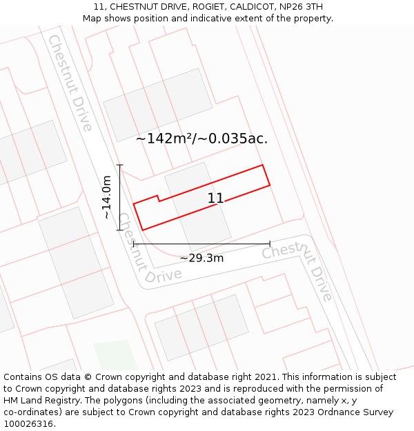 11, CHESTNUT DRIVE, ROGIET, CALDICOT, NP26 3TH: Plot and title map