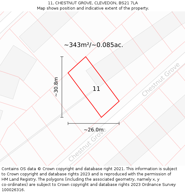 11, CHESTNUT GROVE, CLEVEDON, BS21 7LA: Plot and title map