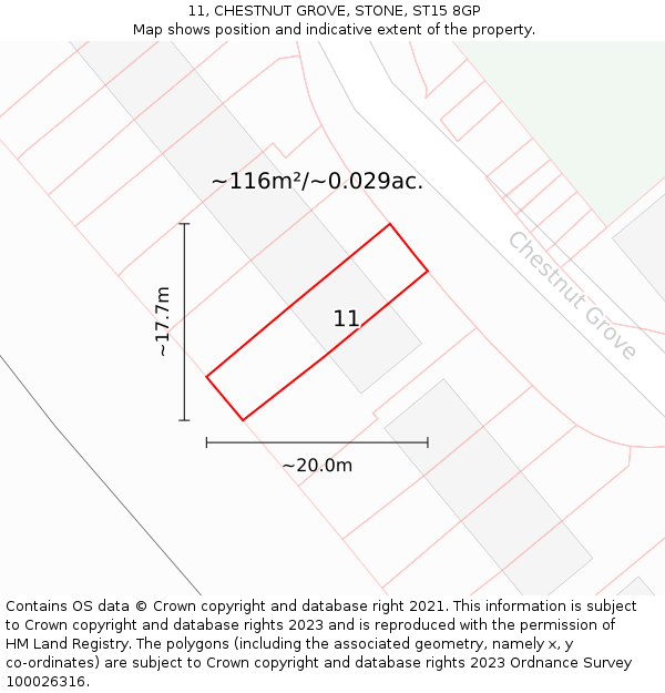 11, CHESTNUT GROVE, STONE, ST15 8GP: Plot and title map