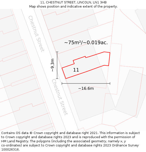 11, CHESTNUT STREET, LINCOLN, LN1 3HB: Plot and title map