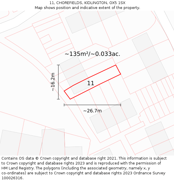 11, CHOREFIELDS, KIDLINGTON, OX5 1SX: Plot and title map