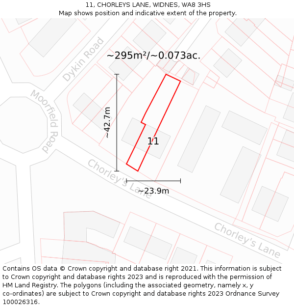 11, CHORLEYS LANE, WIDNES, WA8 3HS: Plot and title map