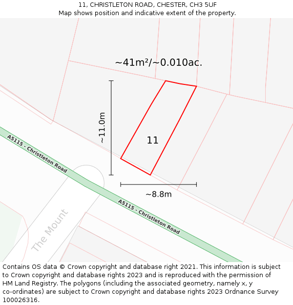 11, CHRISTLETON ROAD, CHESTER, CH3 5UF: Plot and title map