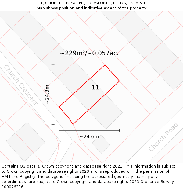 11, CHURCH CRESCENT, HORSFORTH, LEEDS, LS18 5LF: Plot and title map
