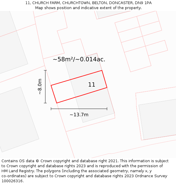 11, CHURCH FARM, CHURCHTOWN, BELTON, DONCASTER, DN9 1PA: Plot and title map