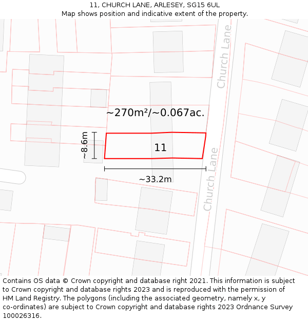 11, CHURCH LANE, ARLESEY, SG15 6UL: Plot and title map