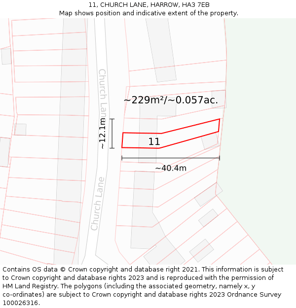 11, CHURCH LANE, HARROW, HA3 7EB: Plot and title map
