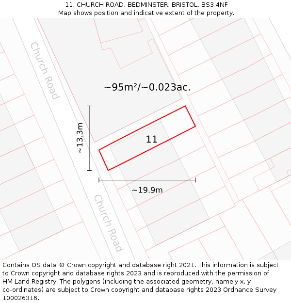 11, CHURCH ROAD, BEDMINSTER, BRISTOL, BS3 4NF: Plot and title map