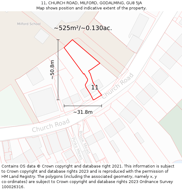 11, CHURCH ROAD, MILFORD, GODALMING, GU8 5JA: Plot and title map