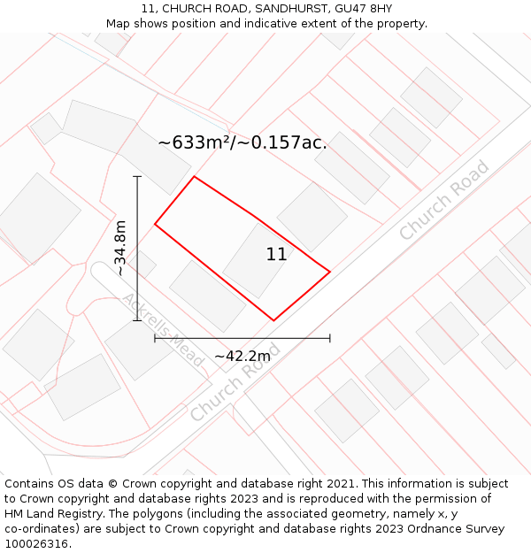 11, CHURCH ROAD, SANDHURST, GU47 8HY: Plot and title map