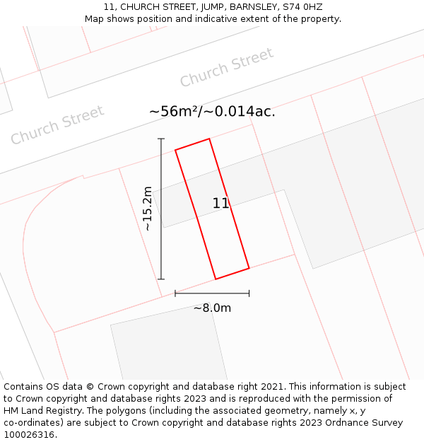 11, CHURCH STREET, JUMP, BARNSLEY, S74 0HZ: Plot and title map