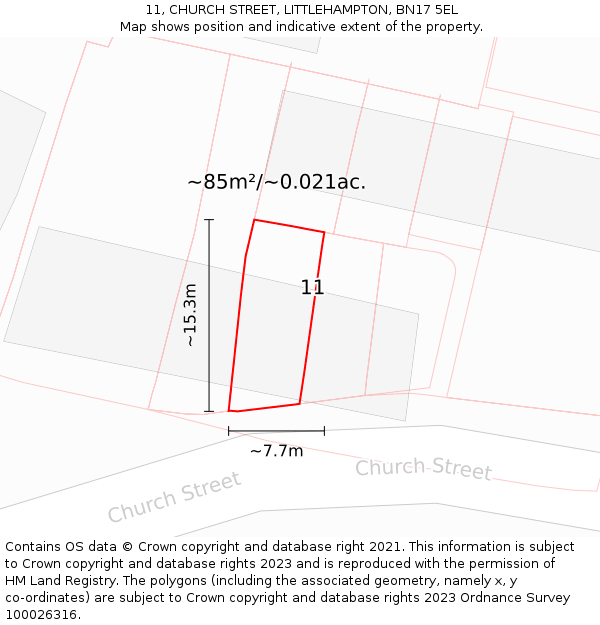 11, CHURCH STREET, LITTLEHAMPTON, BN17 5EL: Plot and title map